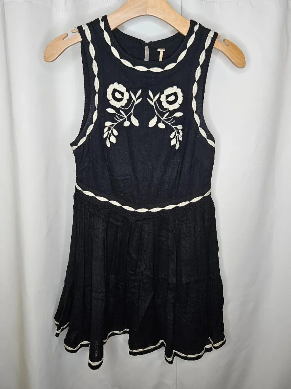 Free People Birds of a Feather Embroidered Mini Dress Black Small Boho